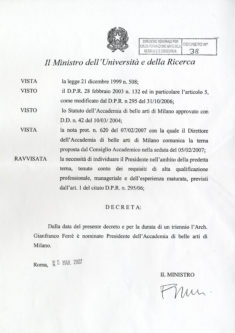 Nomina a Presidente dell'Accademia di Belle Arti di Brera
